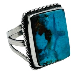 Native Sterling Rectangular Turquoise Ring Size 5.5, 5.73 G
