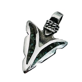 Navajo Sterling Crushed Turquoise Arrowhead Pendant, Signed T, 1.43 G