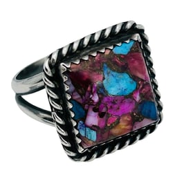 Navajo Signed C Pink Dahlia Turquoise Ring Size 5.5, 5.11 G