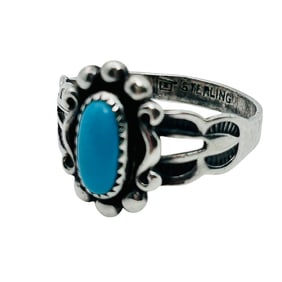 Bell Trading Post Sterling Native Turquoise Ring Size 3, 1.67 G
