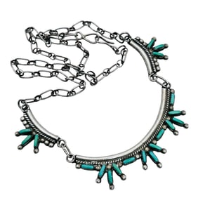 Zuni Sterling Needlepoint Turquoise Necklace Linked Chain 10.47 G