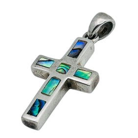 NF Chapel Zenray Inc Sterling Inlay Abalone Cross Pendant 7.17 G