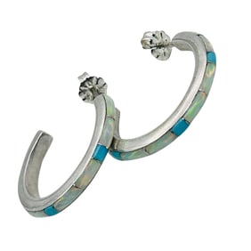 Southwest Opal Turquoise Sterling Hoop Earrings 4.8 G