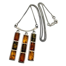 JEK Triple Amber Dangle Pendant Curb Chain Necklace 14.24 G
