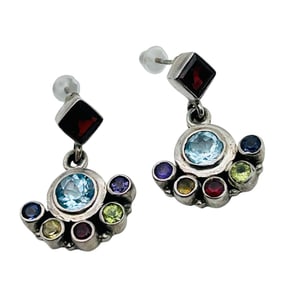 Topaz, Amethyst, Garnet Sterling Pushback Dangle Earrings 8.27 G