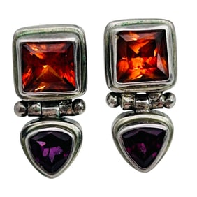 SARDA Padparadscha Sapphire And Garnet Pushback Earrings 5.98 G