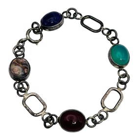 Multi Gemstone Sterling Bracelet Unknown Mark 12.45g