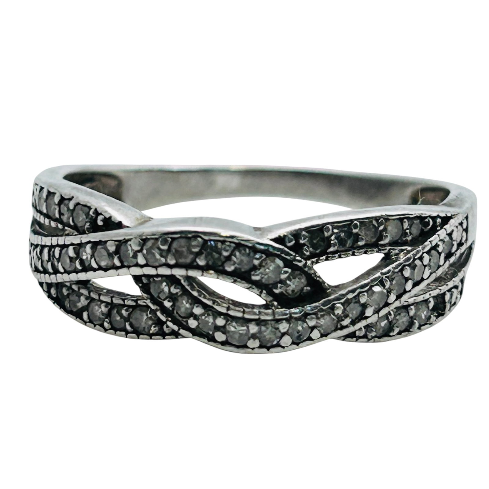 Diamond Sterling Braided Band Ring Size 7, 2.03 G (1 of 6)