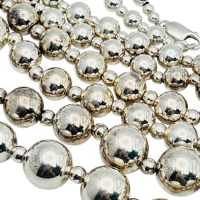 Sterling Graduated Bead Sterling Cable Chain Strung Necklace 56g