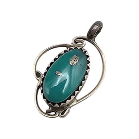 Cynthia Begay Navajo Turquoise Sterling Silver Pendant 1.9 G