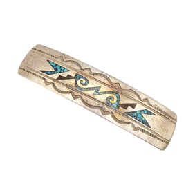 Gibson Gene Navajo Crushed Turquoise Coral Sterling Silver Hair Barrette Clip 21.2 G