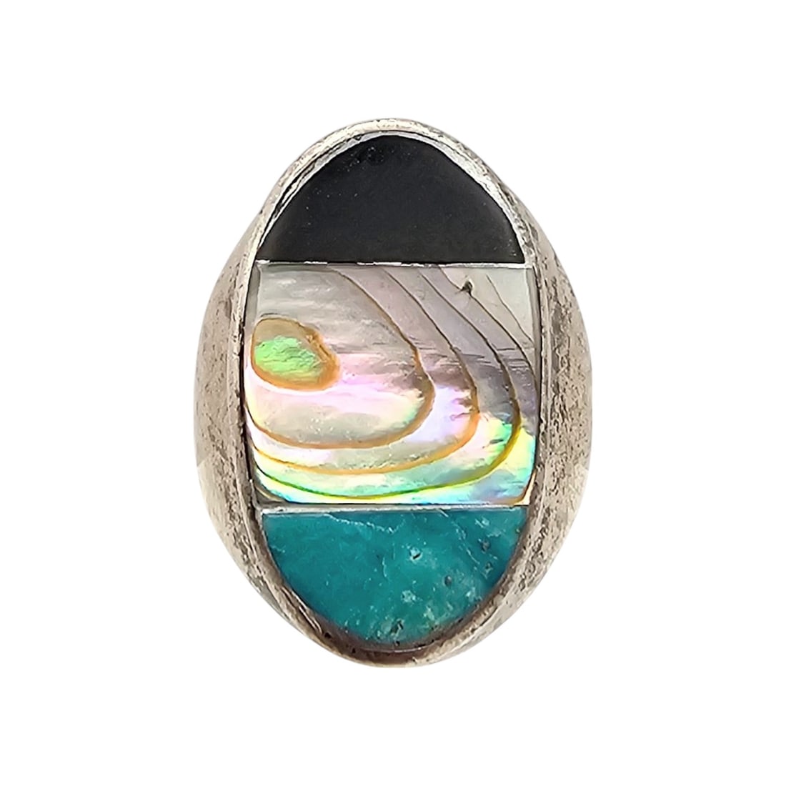 Navajo Abalone Turquoise Onyx Sterling Silver Ring Size 8 18 G (1 of 4)