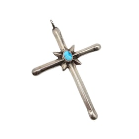 Navajo Turquoise Sterling Silver Cross Pendant 12.1 G