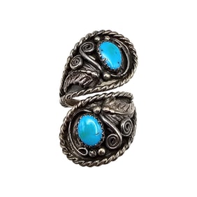 Richard Hoskie? Navajo Turquoise Sterling Silver Wrap Ring Size 4.25 6.9 G