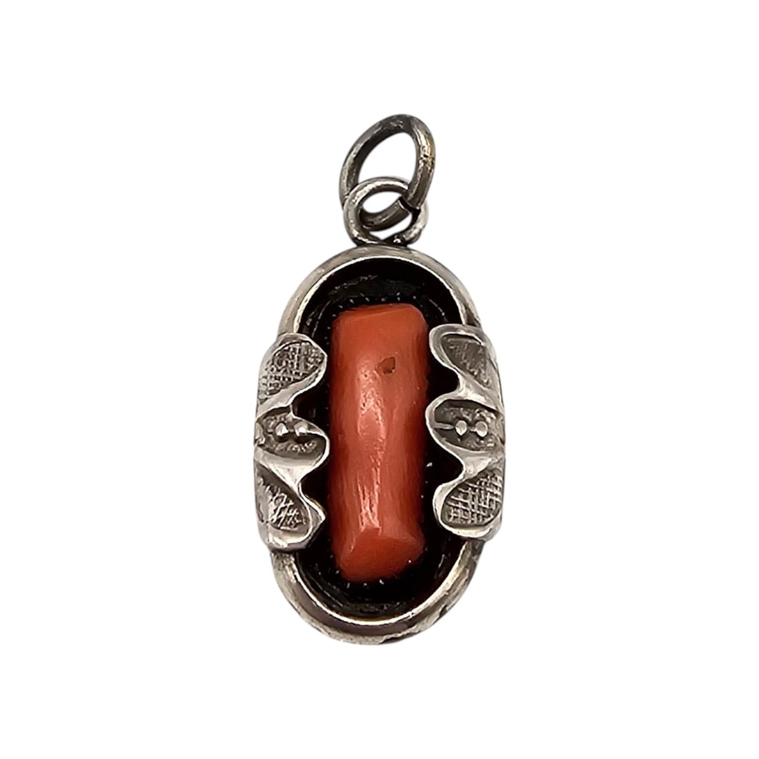 Navajo Coral Sterling Silver Shadow Box Pendant 3.9 G: Navajo Coral Sterling Silver Shadow Box Pendant 3.9 G