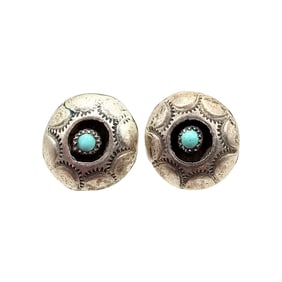 Navajo Turquoise Sterling Silver Shadow Box Earrings 2.8 G