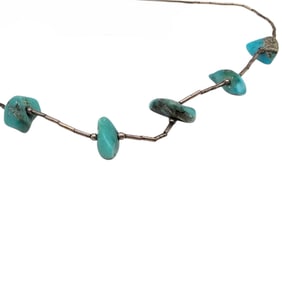Native Turquoise Chunk Sterling Liquid Silver Necklace 5.2 G