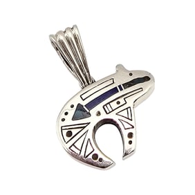 Ray Tracey Knifewing Navajo Multi Stone Sterling Bear Pendant 7.2 G
