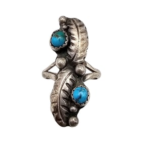 Navajo Turquoise Sterling Silver Leaf Design Ring Size 3.75 4 G