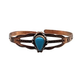 Navajo Turquoise Copper Baby Cuff Bracelet 3.5 G
