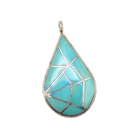 Lorrie & Marcie Kallestewa Zuni Turquoise Sterling Silver Inlay Spider Web Pendant 3.9 G