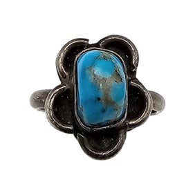 Navajo Turquoise Sterling Silver Ring 5.5 3.8 G