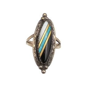 Beverly Thomas? Multi Stone Inlay Sterling Silver Ring Size 4.75 4.7 G