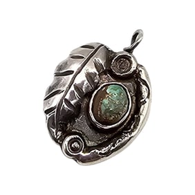 Navajo Turquoise Sterling Silver Leaf Design Pendant 1.5 G