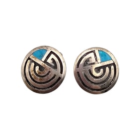 40's-50's Navajo Turquoise Sterling Silver Overlay Earrings 9.2 G