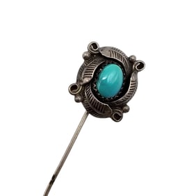 Navajo Turquoise Sterling Silver Leaf Design Lapel Pin 3 G