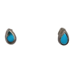 Navajo Turquoise Sterling Silver Teardrop Earrings 1.3 G