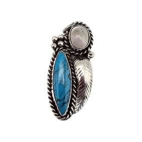 C Navajo Turquoise Mother Of Pearl Sterling Silver Pendant 6.3 G