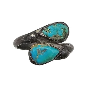 Navajo Turquoise Sterling Silver Wrap Ring Size 4.25 2.2 G
