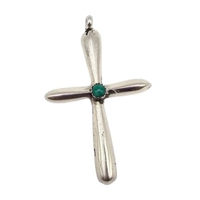 Navajo Turquoise Sterling Silver Cross Pendant 6.7 G