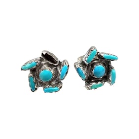 Navajo Turquoise Sterling Silver Needlepoint Earrings 1.5 G