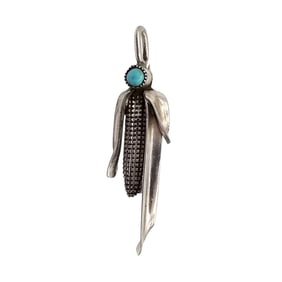 Native Turquoise Sterling Silver Corn Brooch 3.8 G