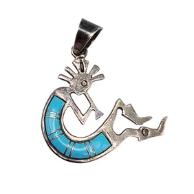 Signed Turquoise Sterling Silver Kokopelli Pendant 3.6 G