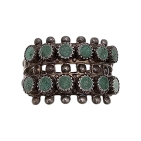 Native Turquoise Row Sterling Silver Ring Size 7.5 5.2 G