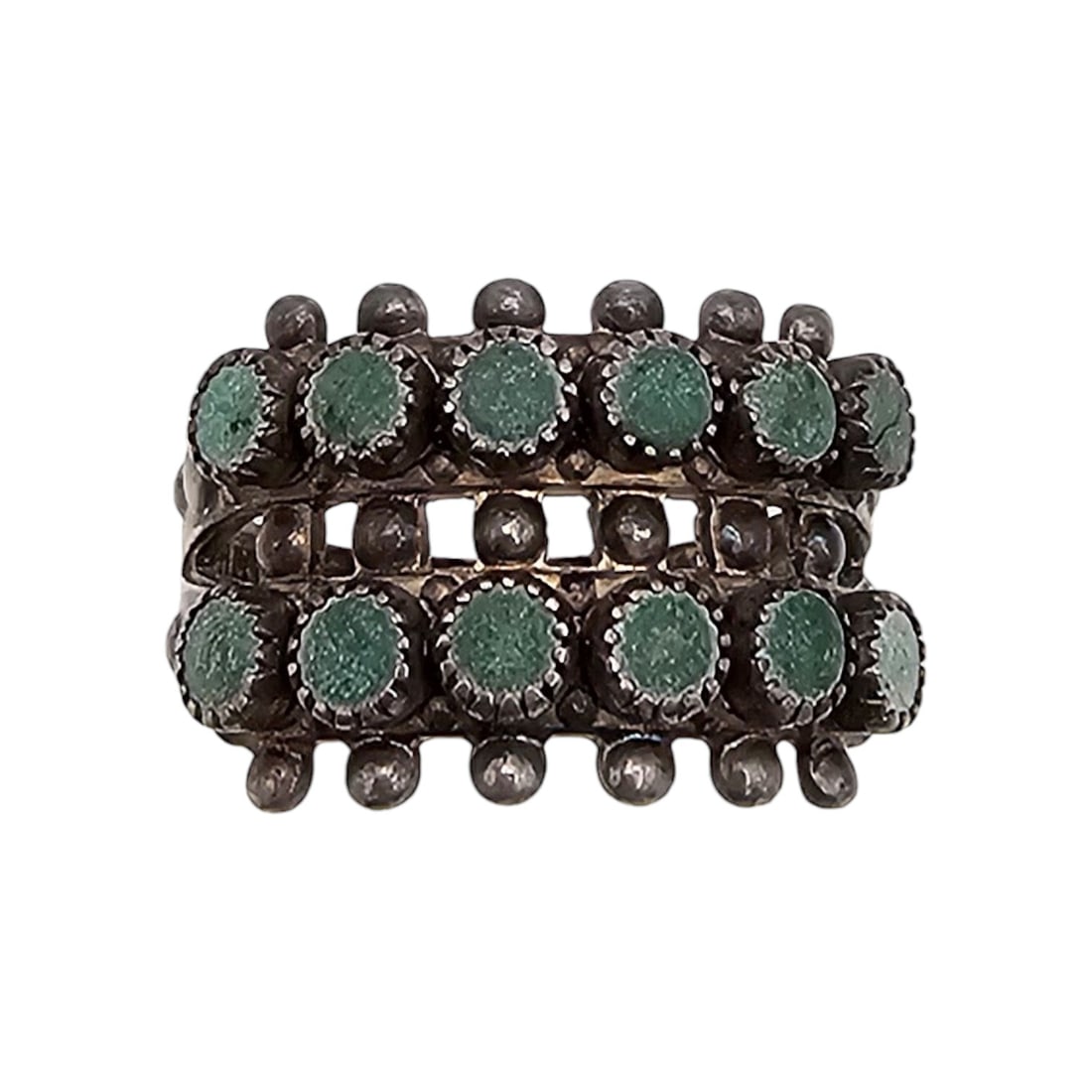 Native Turquoise Row Sterling Silver Ring Size 7.5 5.2 G (1 of 4)