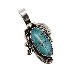 Signed J.S. Turquoise Sterling Silver Pendant 2.5 G
