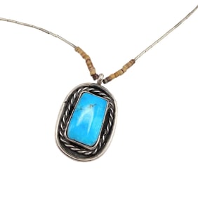 Native Turquoise Heishi Sterling Liquid Silver Necklace 9.8 G