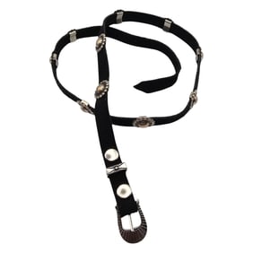 Native Sterling Silver Concho Leather Belt Approximately 21.8 G