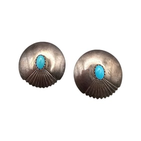 Native Turquoise Sterling Silver Concho Style Earrings 4.3 G