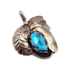 Native Southwestern Turquoise Sterling Silver Pendant 4.4 G