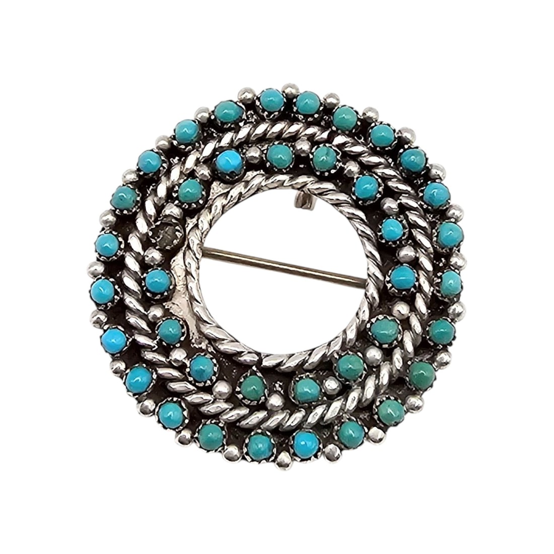 ECI Native Turquoise Sterling Silver Snake Eye Wreath Brooch 5.3 G (1 of 4)