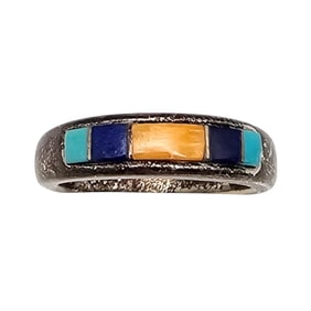 WJ Native Spiny Oyster Turquoise Lapis Sterling Silver Ring Size 5.5 4.3 G