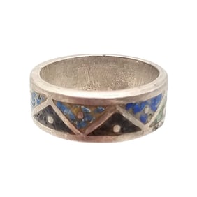Native Crushed Turquoise Coral Mother Of Pearl Sterling Silver Ring Size 5.75 5.4 G