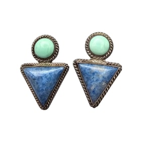 Old Carlisle Jewelry Albuquerque Sodalite Turquoise Sterling Silver Earrings 12.8 G