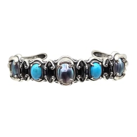 Old Carlisle Jewelry Albuquerque Onyx Pearl Turquoise Sterling Silver Cuff Bracelet 17.9 G