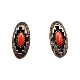 First American Traders Gallup Coral Sterling Silver Shadow Box Earrings 5.1 G
